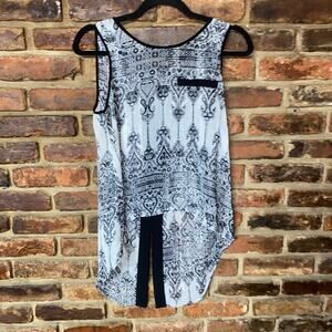 BCX Black Cream Metallic Sleeveless High Low Blouse Women's Size XS